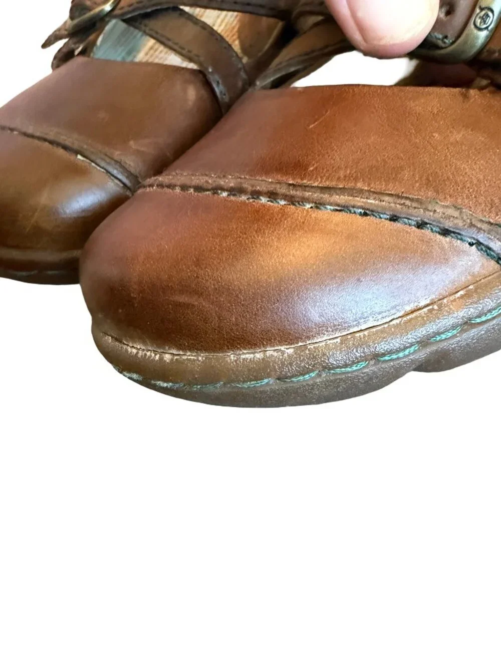 Born Brown Leather Mary Jane Flats Crisscross Strap Buckle Work Size 7.5 Women's
